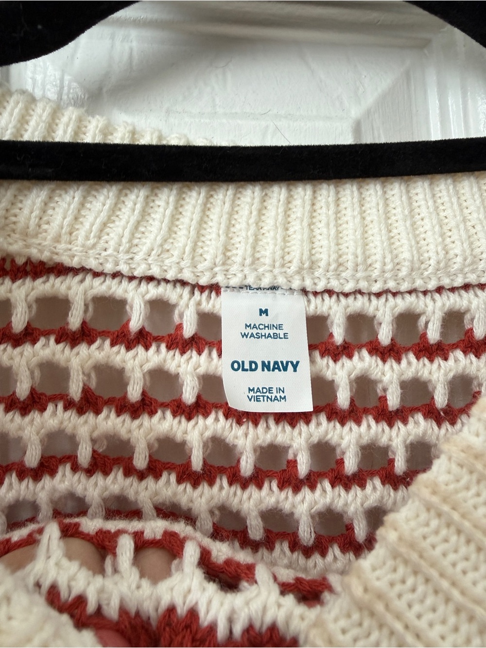 Old Navy Cream and Burgundy Striped Crewneck Sweater - Picture 3 of 3